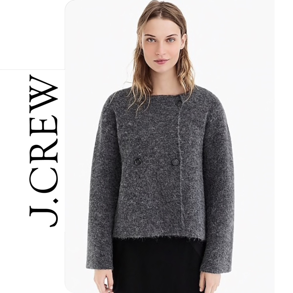 J. Crew Collection Double-Breasted Gray Sweater Jacket Alpaca Wool Coat Medium